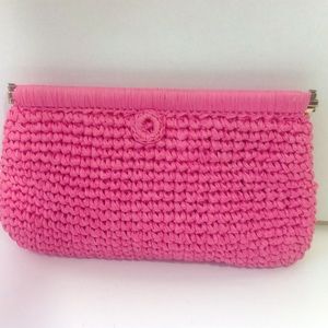 Vintage Pink Rattan Clutch Straw  Purse